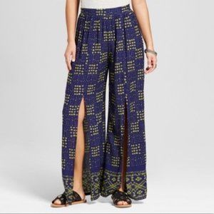 Wide Leg Palazzo Pants, Front Split Above Knee
